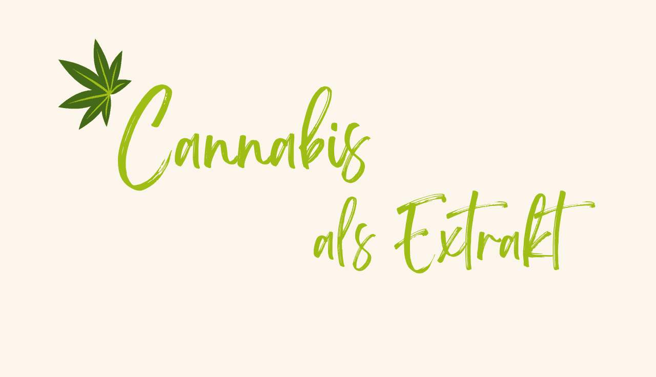 Cannabis & Extrakte als Text mit einem Cannabisblatt 